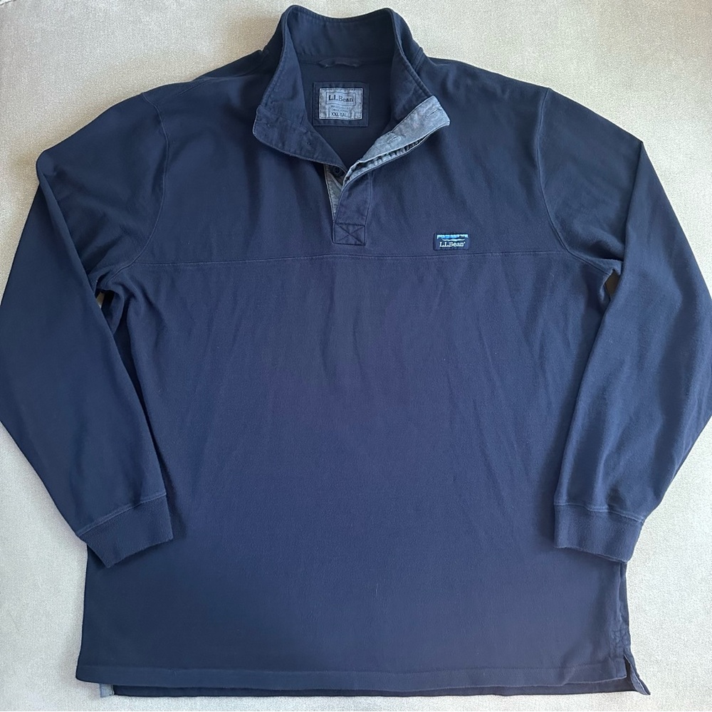 L.L. Bean Vintage Men’s 1/4 Button Rugby Pullover Shirt. Navy Blue. XXL Tall